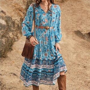 Bohemian Blue Floral Maxi Dress